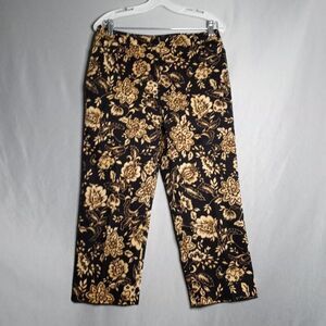 Jones New York Women's Black/Tan Floral Flower Crop Pants Size 8 Petite